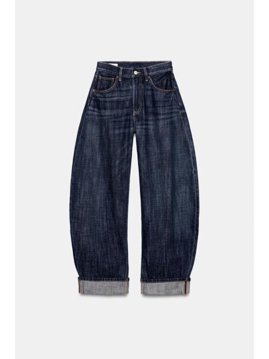 Zara Denim - ZARA TRF MID-RISE BARREL FOLDED JEANS